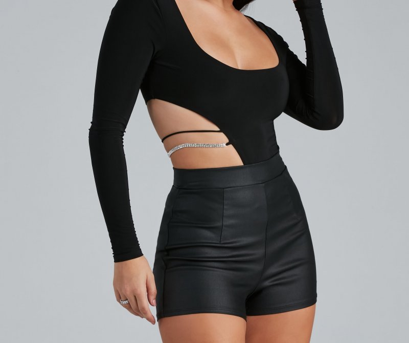 TableClothsUs Miss Millionaire Rhinestone Cutout Bodysuit