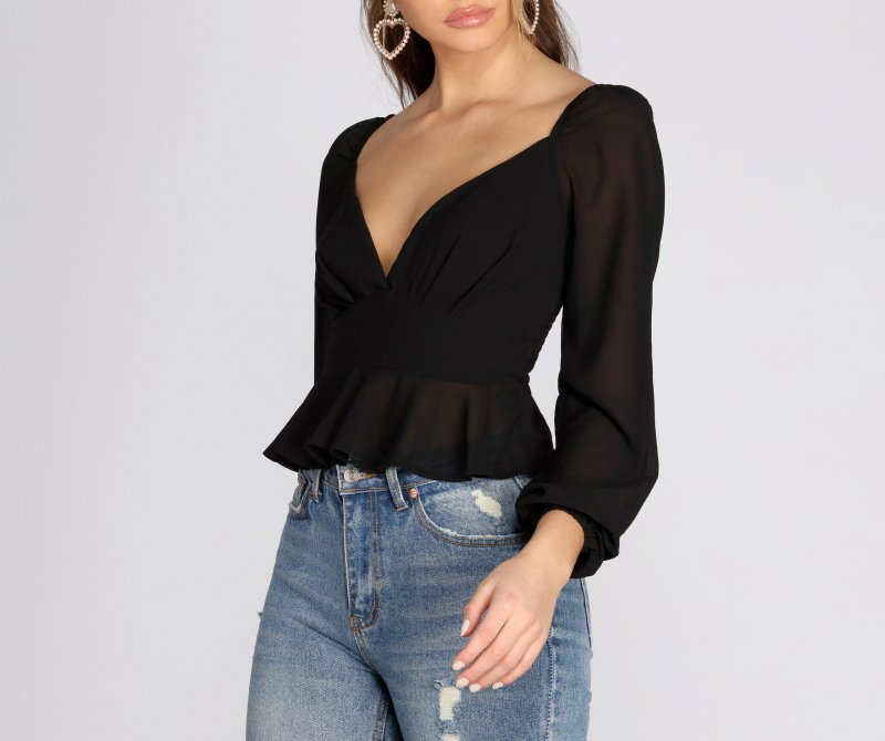 TableClothsUs Wrap Front Peplum Chiffon Blouse