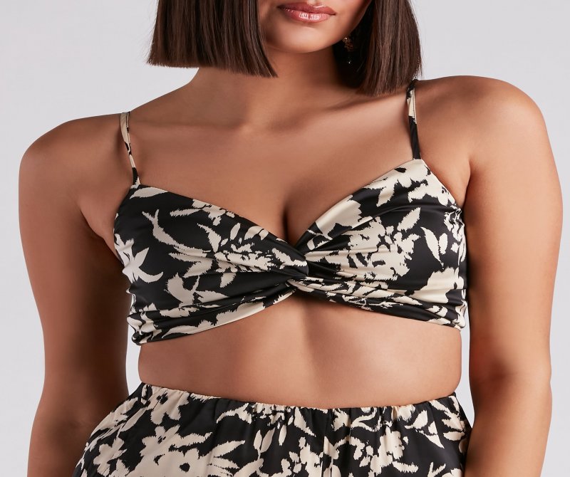 TableClothsUs Major Muse Floral Satin Bra Top