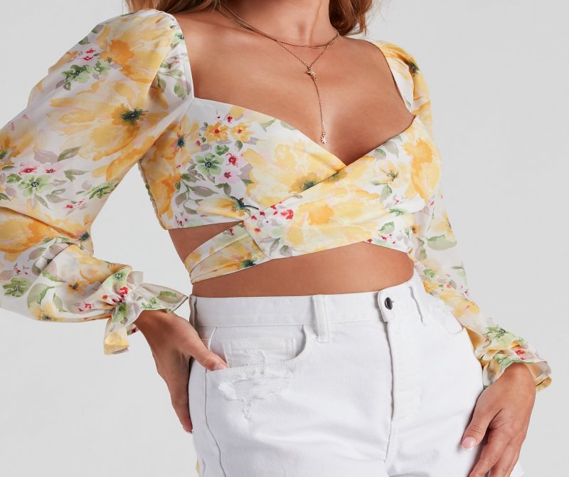 TableClothsUs Floral Bloom Chiffon Crop Top