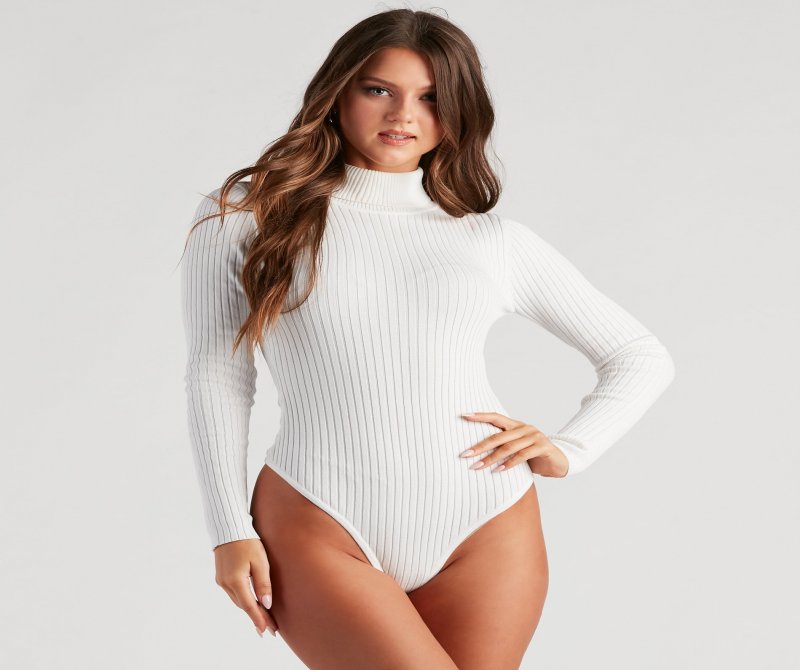 TableClothsUs Classic Ribbed Knit Turtleneck Bodysuit