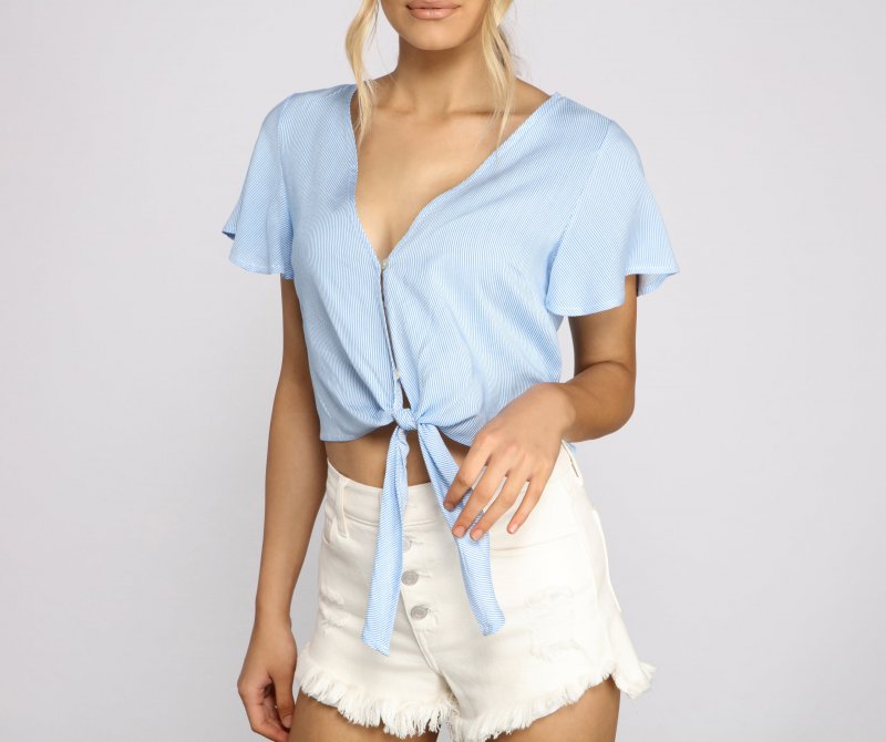 TableClothsUs Flutter Sleeve Tie Front Top