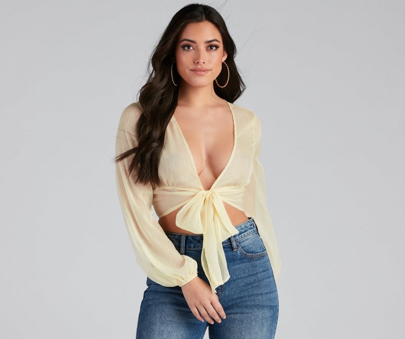 TableClothsUs Sheer And Chic Tie Front Top