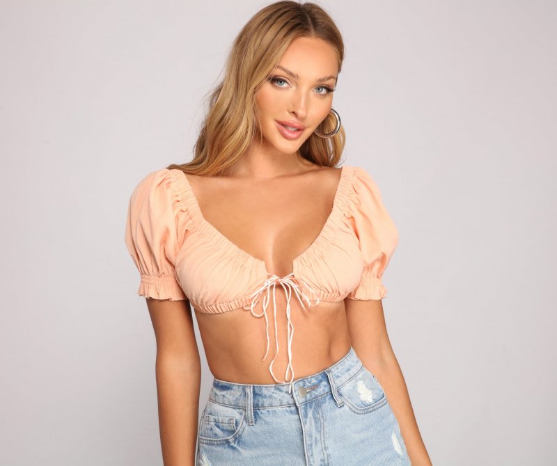 TableClothsUs On Trend Tie Front Crop Top