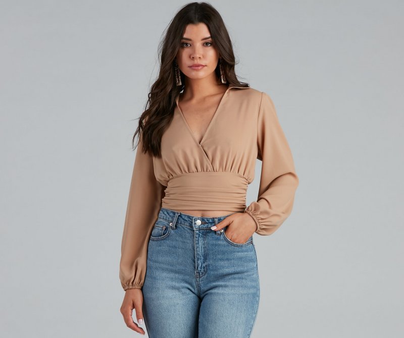 TableClothsUs High Collar Crepe Surplice Blouse