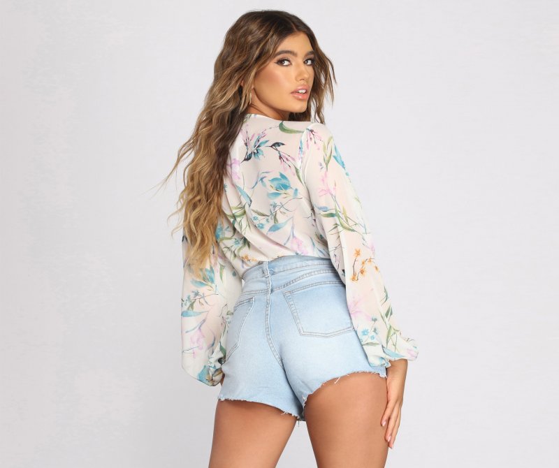 TableClothsUs Poised In Petals Floral Chiffon Bodysuit