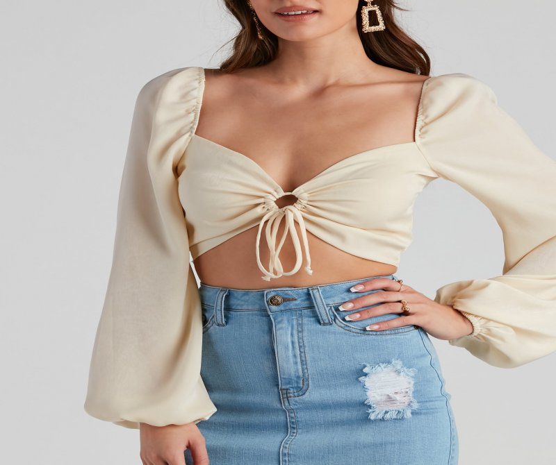 TableClothsUs Silky Splendor Tie-Front Crop Top