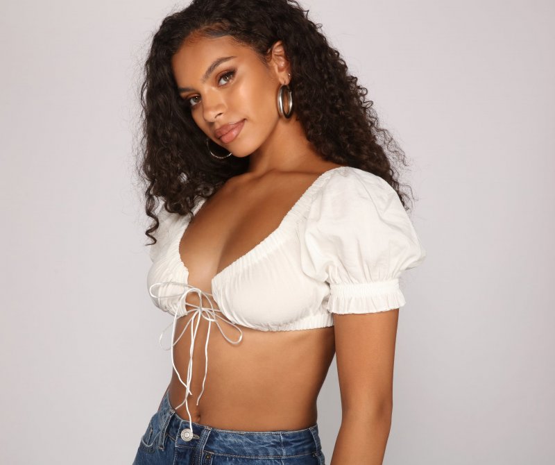 TableClothsUs On Trend Tie Front Crop Top