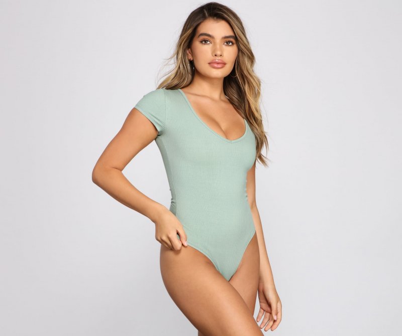 TableClothsUs Basic Ribbed Knit Compression Bodysuit