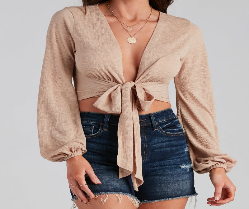 TableClothsUs Uptown Babe Crinkle Tie-Front Top