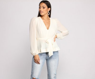 TableClothsUs Tie Front Chiffon Peplum Top