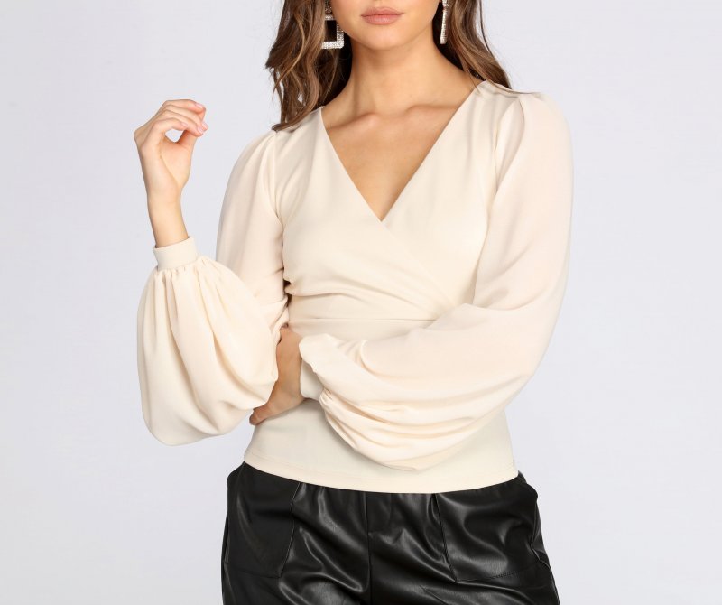 TableClothsUs Classic Chiffon Sleeve Wrap Front Blouse