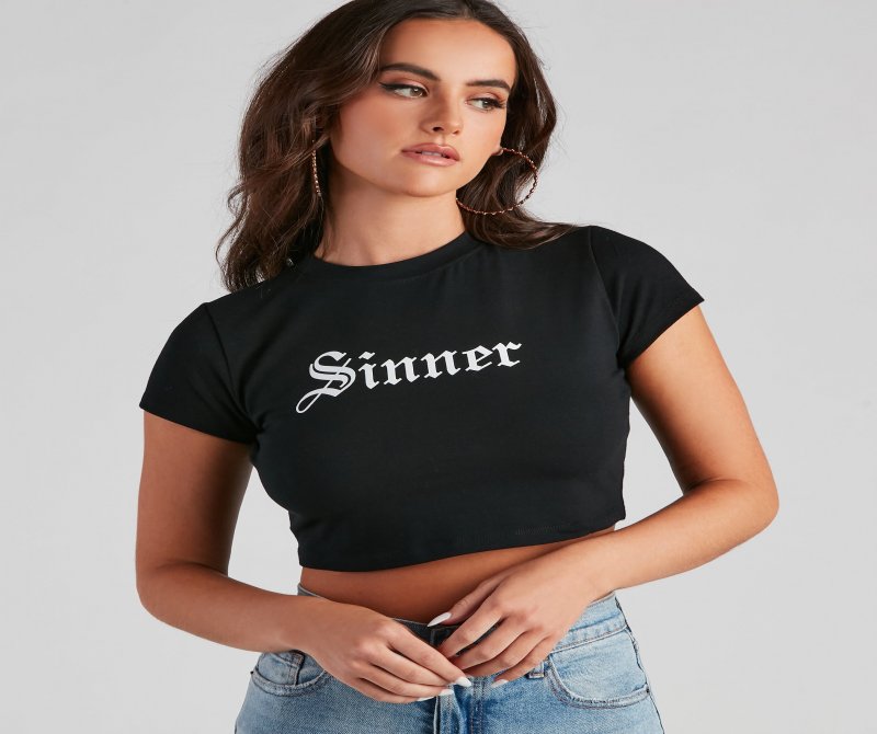 TableClothsUs Sinner Graphic Halloween Crop Top