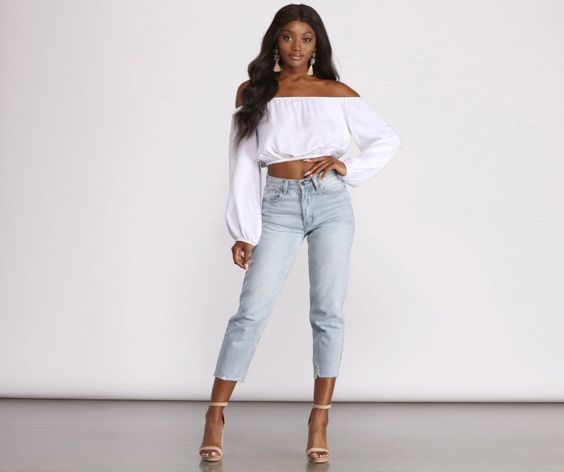 TableClothsUs Off The Shoulder Long Sleeve Crop Top