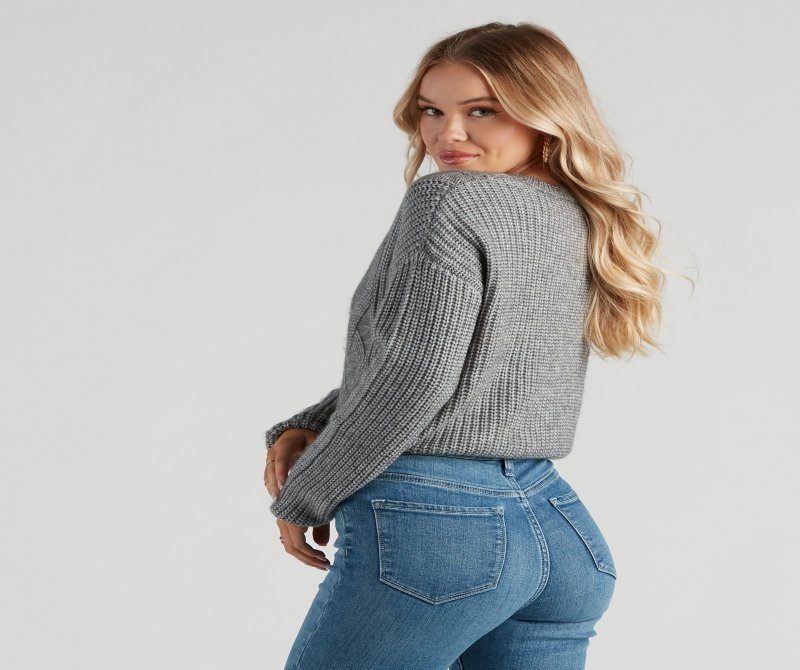 TableClothsUs Cable Knit Vibes Crop Sweater