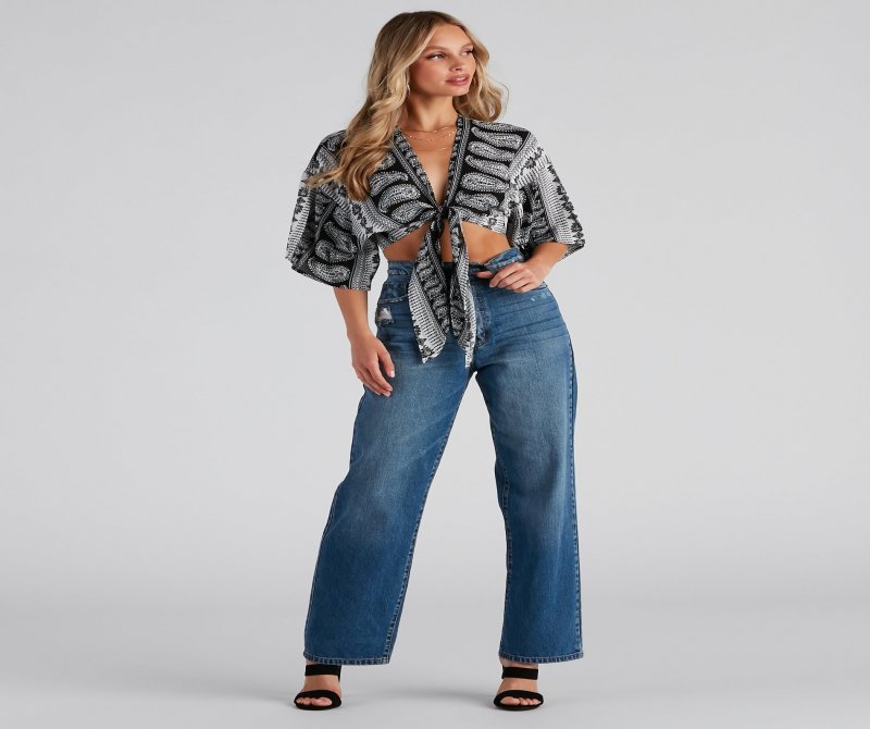 TableClothsUs Effortless Boho-Chic Tie-Front Top