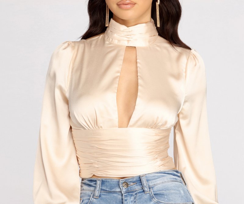 TableClothsUs Sweet Moments Satin Mock Neck Blouse