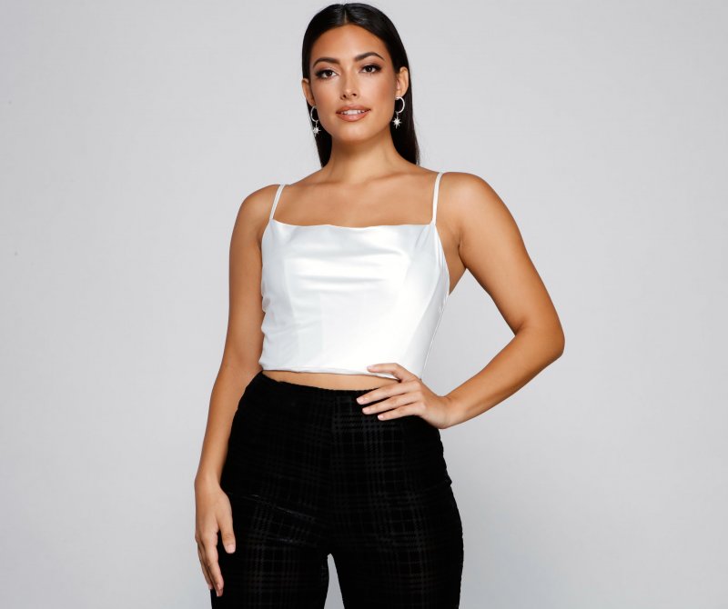 TableClothsUs Love Note Satin Cowl Crop Top