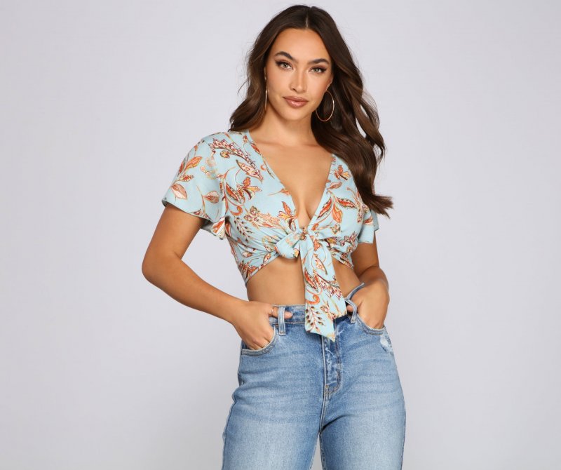 TableClothsUs Boho Moment Paisley Tie Front Top