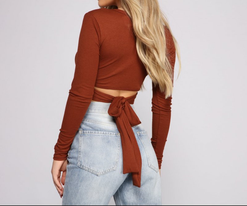 TableClothsUs Wrap Waist Ribbed Crop Top