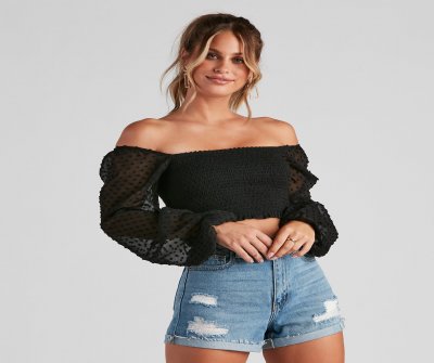 TableClothsUs Trendy Swiss Dot Smocked Crop Top