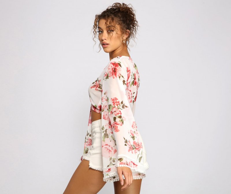 TableClothsUs Sweet And Flirty Floral Tie-Front Top