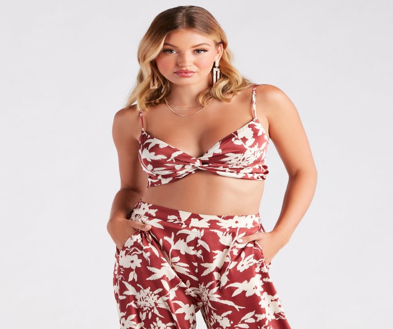 TableClothsUs Major Muse Floral Satin Bra Top