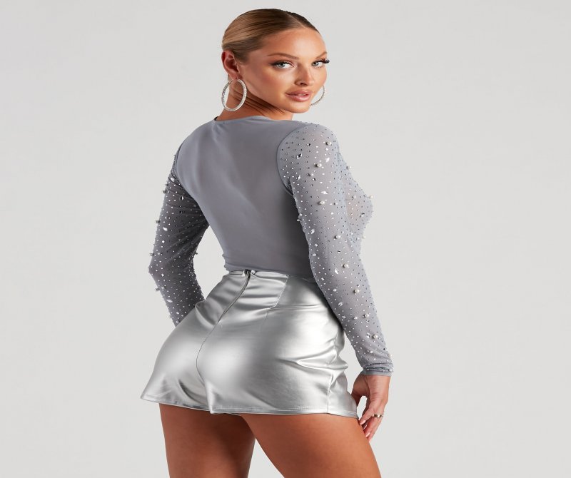 TableClothsUs All That Shine Pearl And Rhinestone Bodysuit