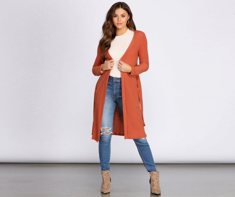 TableClothsUs Brushed Knit Belted Cardigan