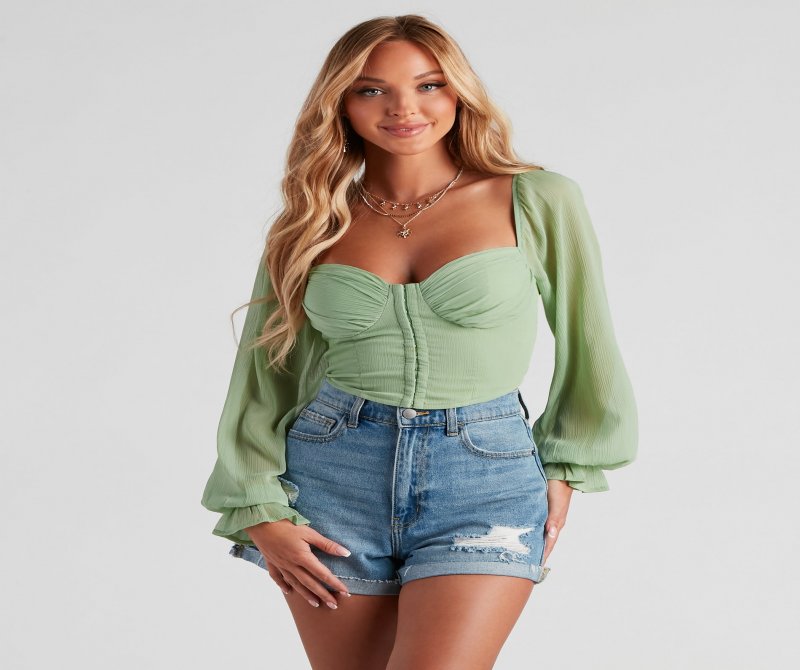 TableClothsUs Breezy Chiffon Cropped Corset Blouse