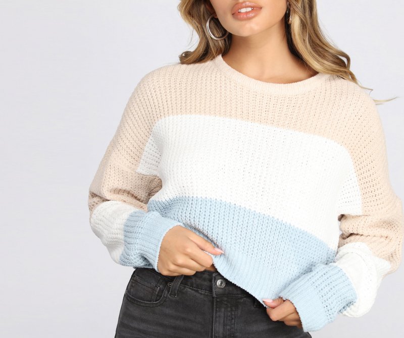 TableClothsUs Color-Block Waffle Knit Pullover