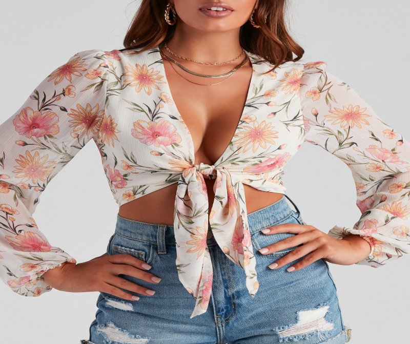 TableClothsUs Tie And Wait Floral Chiffon Top