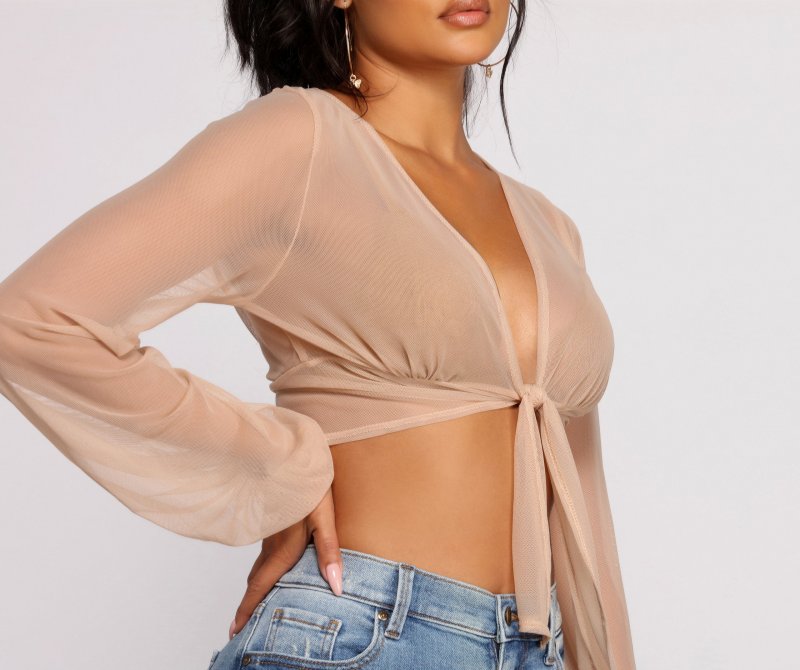 TableClothsUs She's A Stunner Mesh Tie Front Top