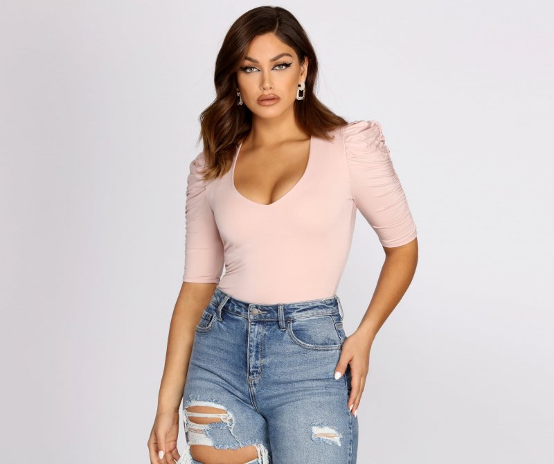 TableClothsUs Ruched Puff Shoulder Bodysuit