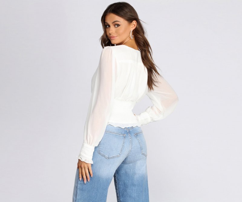 TableClothsUs Chiffon Ruched Waist Cropped Blouse