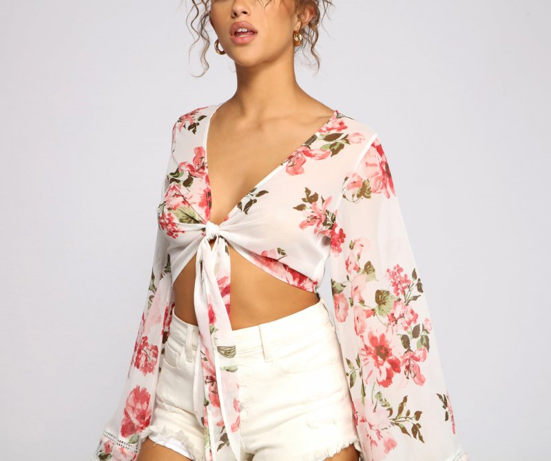 TableClothsUs Sweet And Flirty Floral Tie-Front Top