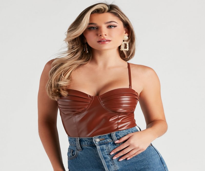 TableClothsUs Press Pause Faux Leather Corset Bodysuit