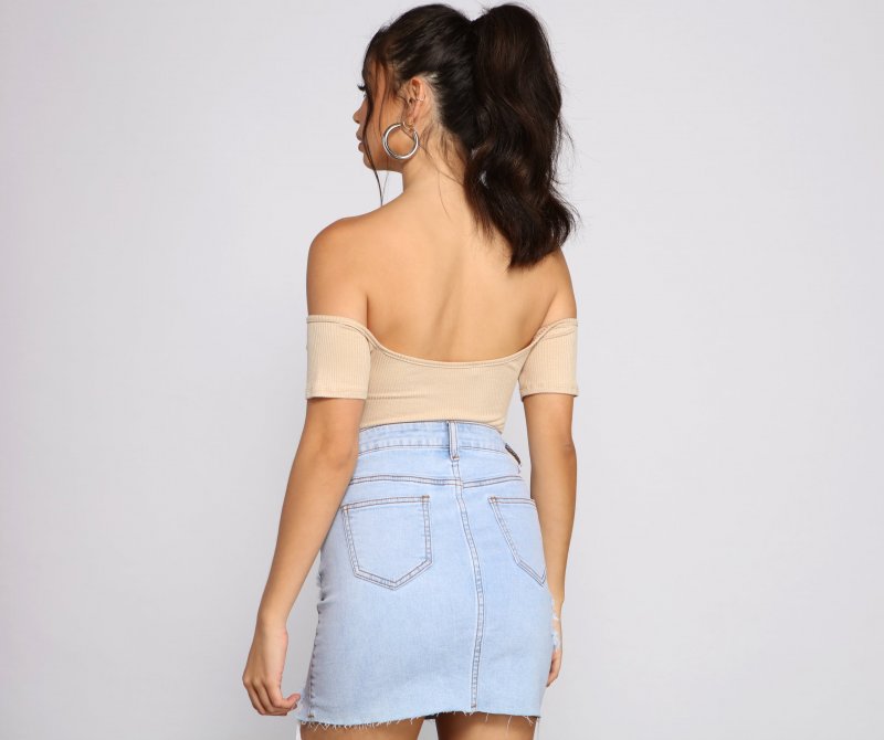 TableClothsUs Off The Shoulder Ribbed Bodysuit