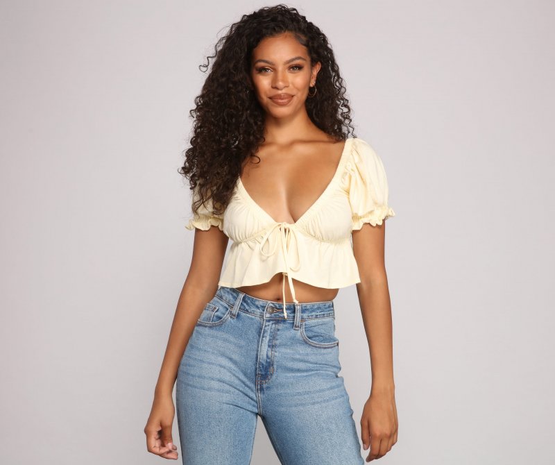 TableClothsUs Cross My Heart Puff Sleeve Crop Top