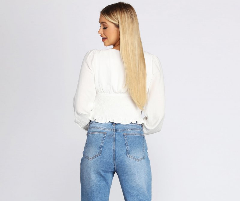 TableClothsUs Smocked Waist Cropped Blouse