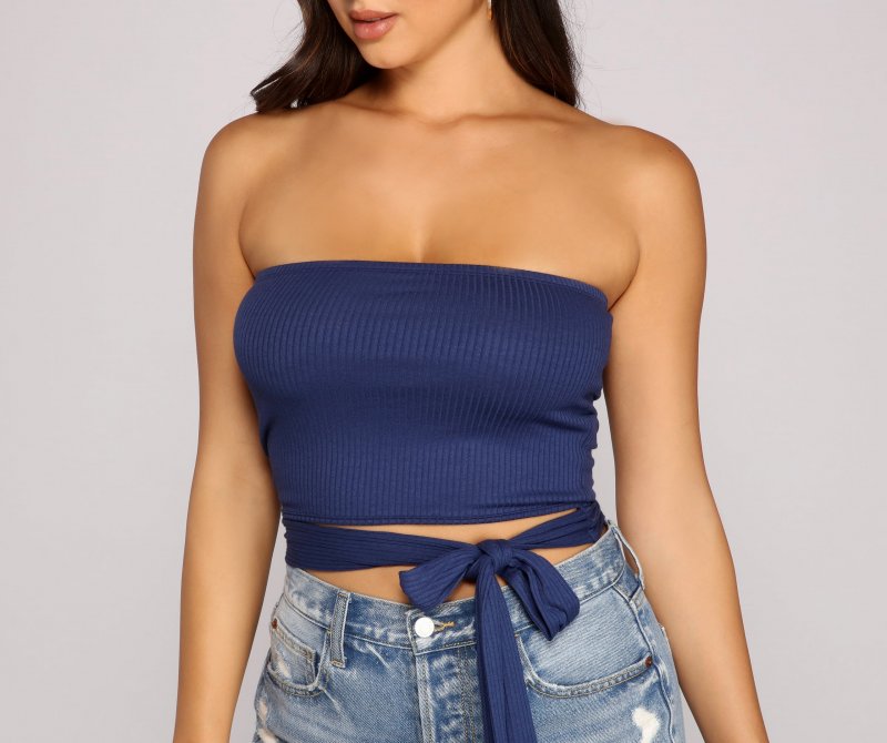 TableClothsUs Tied To Basics Ribbed Knit Crop Top