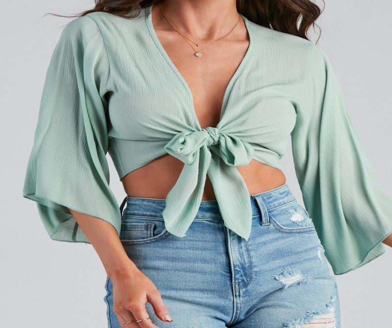 TableClothsUs Breezy Style Kimono Tie-Front Top