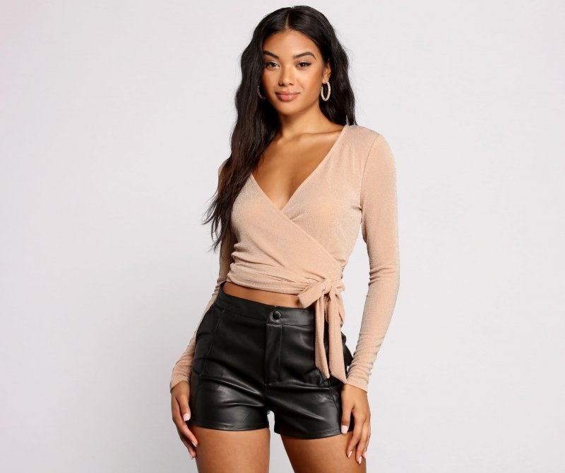 TableClothsUs Glitz And Glimmer Faux Wrap Front Crop Top