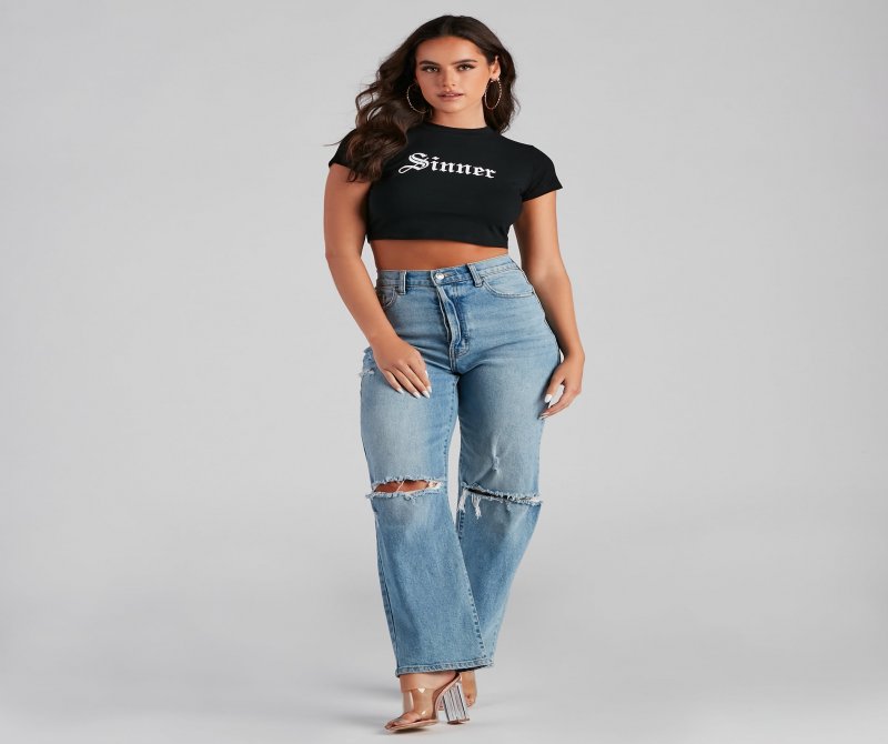 TableClothsUs Sinner Graphic Halloween Crop Top