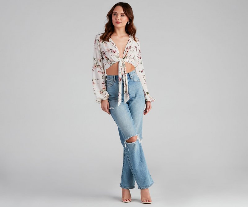 TableClothsUs Bloom Mood Floral Tie-Front Top