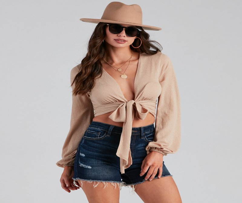 TableClothsUs Uptown Babe Crinkle Tie-Front Top